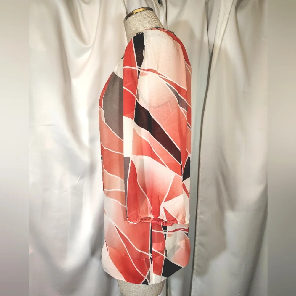 Banana Republic Silk Blouse,Women Triangled Orange/White/Gray/Black,3/4 Sleeve,S - Picture 7 of 10
